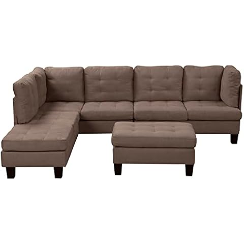 Divano Roma Furniture Modern Tufted Micro Suede L Shaped Sectional Sofa Couch with Reversible Chaise & Ottoman, Large, Brown Cover