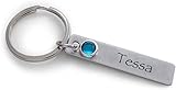 Custom Engraved Steel Tag Keychain with Birthstone Charm