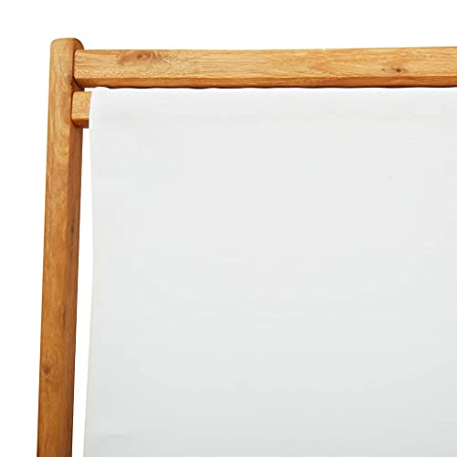 vidaXL Eukalyptusholz Strandstuhl Klappbar Liegestuhl Klappstuhl Strandliege Gartenliege Sonnenliege Faltliege Liege Campingstuhl Stoff Cremewei&szlig;