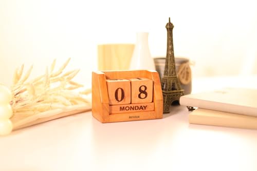 Image of Handmade Wooden Perpetual Desk Calendar | Vintage Wooden Table Calendar for Home & Office Decor (CALENDER 4)