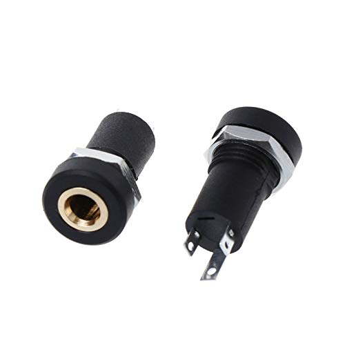 One DAVITU PJ-392A 3.5MM Audio Jack Socket from front, one from back, showing gold contact