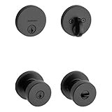 Kwikset 991 Pismo Keyed Entry Knob and Single Cylinder Deadbolt Combo Pack Featuring SmartKey in Matte Black