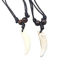 Xinlon 2 Stück Haifischzahn kette, Surferkette haifischzahn Herren, Weiße haizahn kettes, Haifischzähne Falsche Zahn Halskette, Surfer Retro Kordel Kette,Mädchen-Jungen-Acrylschale Wolfszahn Halskette