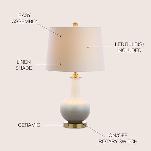 JONATHAN Y 25" White/Gray Gradient Ceramic Table Lamp, Brass Base LED Lamp for Bedside Nightstand Living Room, White Linen Drum Shade, Midcentury Decor (JYL3019B) by JONATHAN Y - Image 4