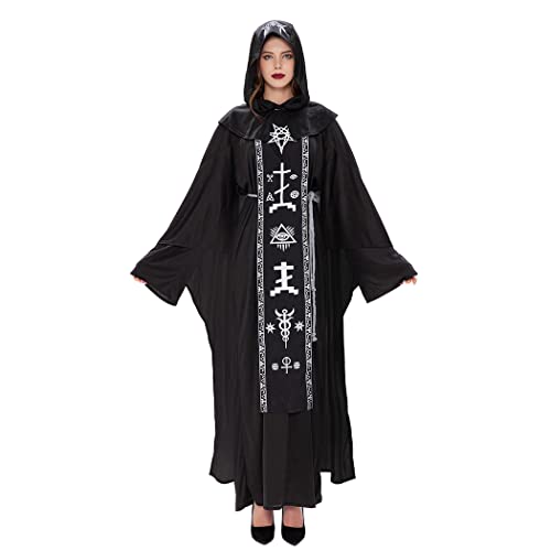 LANGWEI Costumes d'halloween pour Femmes Adulte Effrayant Sorcier Robe Mal Vampire Robe Ensemble Thème Fête Cosplay Costume,Noir,M Cover