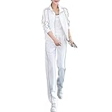 レディース ジャージ セットアップ 上下セット スポーツ ルームウェア カジュアル シンプル トレーニング ウェア 長袖 ウエストゴム 2カラー スウェット トレーニング 部屋着 パンツ トップス ストレッチ ライン 無地 白 黒 色 ブラック ホワイト ランニング ジム ヨガ ウェア 可愛い お洒落 韓国 ゆったり 春 夏 秋 冬 ファスナー ジップ ( 2XL, ホワイト)