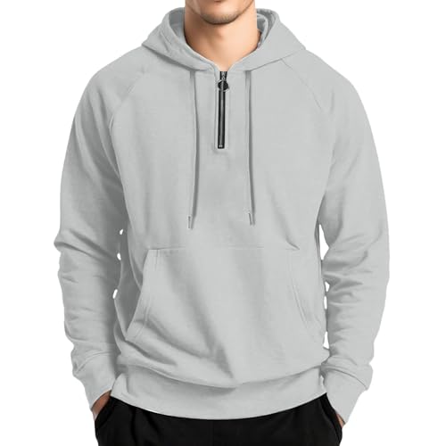 Men's Quarter Zip Hoodie with Kanga Pocket and Long Sleeves