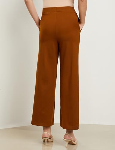 Image of Symbol Premium Women's High Rise Ankle Length Wide Leg Knit Trouser (Elasticated Waist | Formal Pants | Office Wear | Desk-to-Dinner) (Available in Plus Sizes)