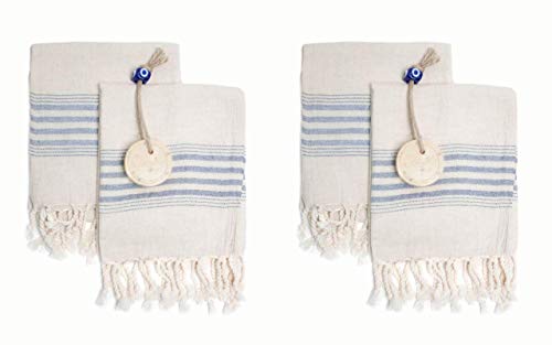 Ahenque Set Of 4 Linen Cotton Blend Premium Quality Tea Towel Natural In Color And Eco-Friendly Dish Towel, Hand-Loomed Dishclothes, Cream Kitchen Towel Set, Hand Towel Set (Blue) #TOP5