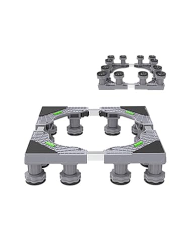 Upgraded Length Adjustable Double Tube Washing Machine Base Refrigerator Stand with Movable Roller Grey - 12 Strong Feet & 4 Locking Rubber Swivel