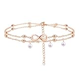 Jean Beau Pulsera tobillera Infinity Beach para mujer, adolescente, bohemio, impermeable, doble capa, cuentas delicadas, cadena de abalorios, tobillera, perla, colgante, joyería de regalo, Acero