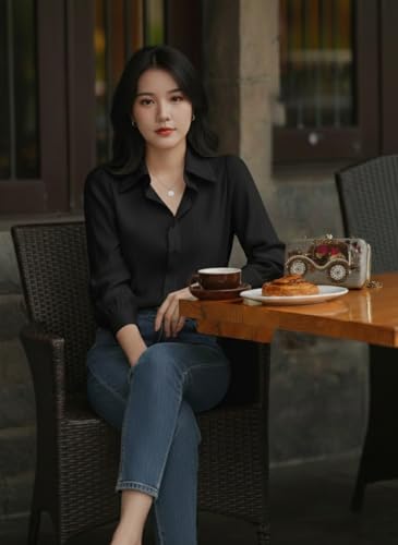 Image of Women's Button-Down Shirt Blouse with Long Sleeves