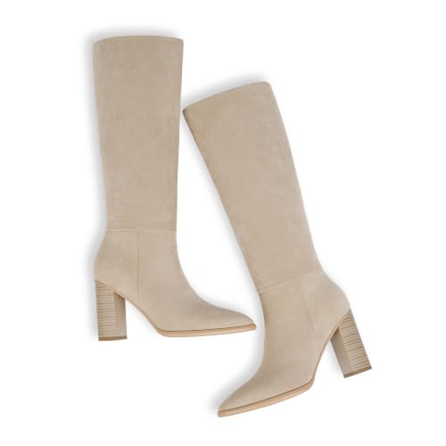 Image of Easyfox Knee High Boots for Women Pointed Toe Chunky Heel Tall Boots | Side Zipper,Insole Cushioning Foam Tall boots,Fall Spring Winter Fashion Dress Boots,Evening Bridal office Long Boots