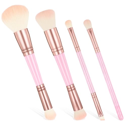 4PCS Dual-Ended Makeup Brushes Set Highlight Blending Eyebrow Blush Foundation Contour Conceal Brush Professional Foundation Contour Brushes Soft Travel Makeup Brush for Women Cream Eyeshadow Liquid