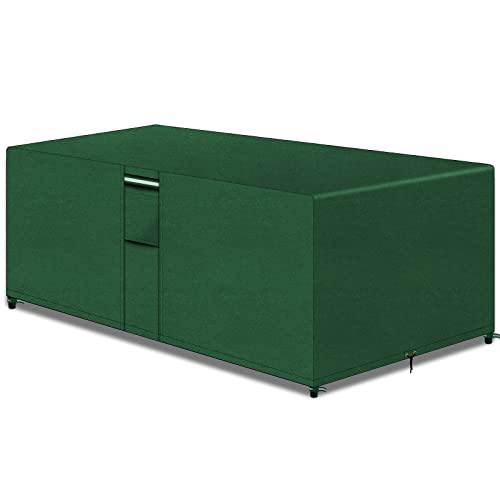 PATIO PLUS Rectangular Garden Furniture Set Covers with Air Vent, 600D Oxford Fabric Heavy Duty Patio Set Table Cover for Outdoor Garden Chair and Table, Waterproof ，Windproof， Green 213x132x70cm