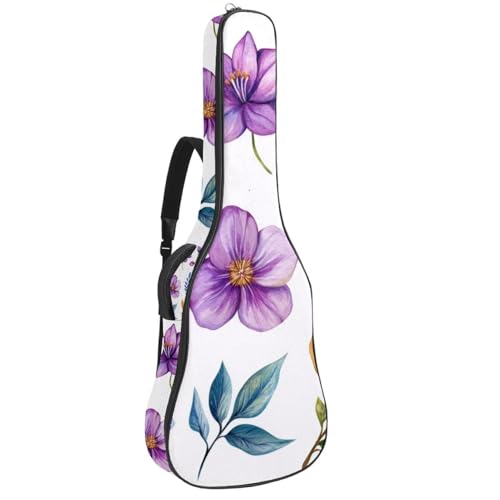 40 41 42 Inch Guitar Gig Bag, 0.4 In Thick Sponge Soft Padded Guitar Case Cover for Acoustic Electric Bass Classical Guitar, Watercolor Leaves and Flowers Set