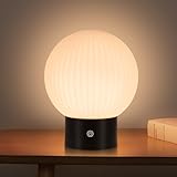 meoaow Tischlampe Kabellos Nachttischlampe LED - Akku Tischleuchte Aufladbar USB Nachttischlampen Glas Weiß Dimmbar Touch Tischlampen IP44 Wasserdicht Rund Tischleuchten für Schlafzimmer Esszimmer