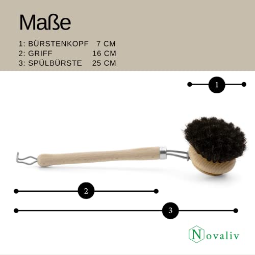 Spülbürsten-Set Novaliv mit 3 Ersatzköpfen aus Rosshaar und Holz