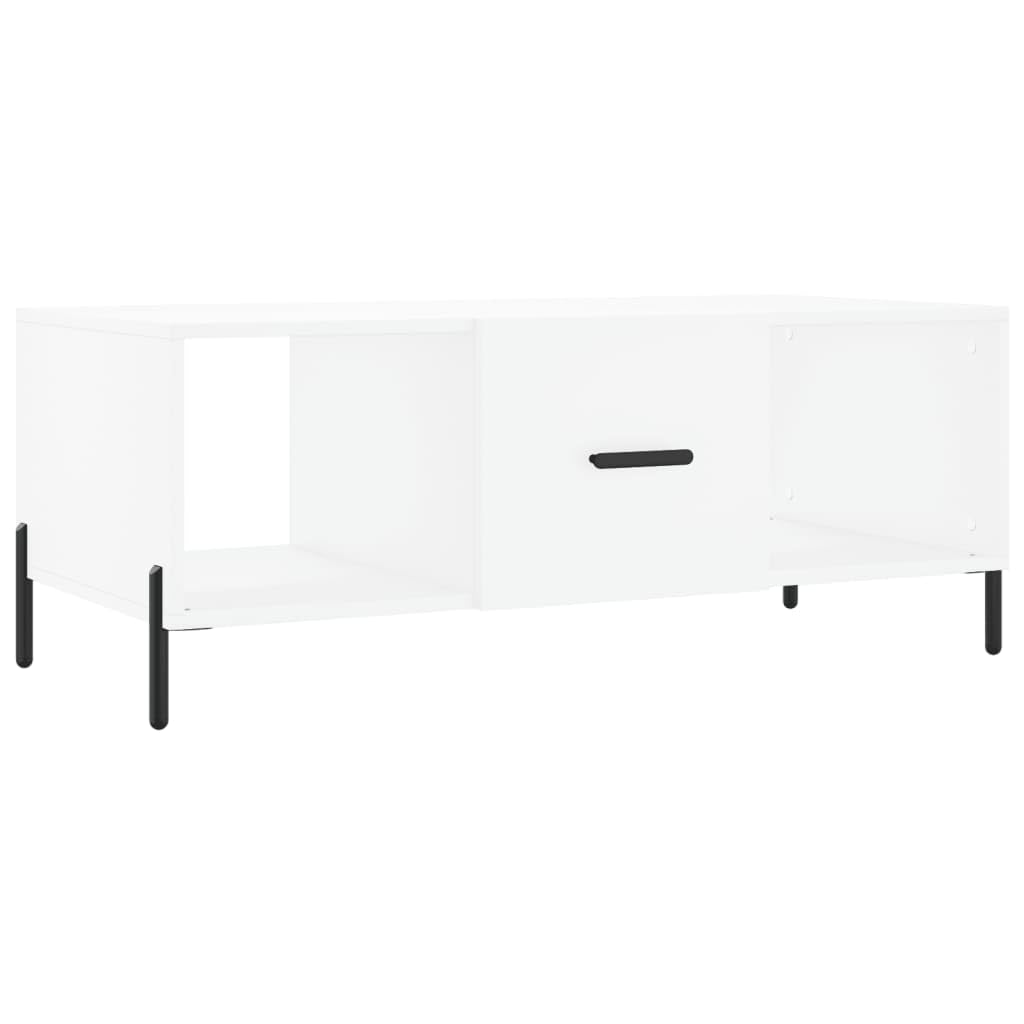 Table basse blanc 102x50x40 cm en bois d'ingénierie et pieds en fer pour salon