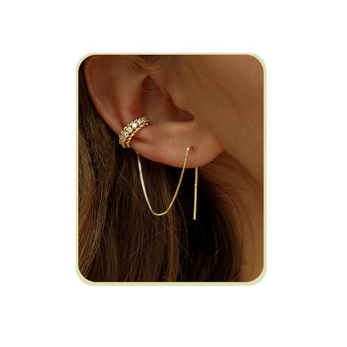 Huggie earrings for women 14k Dainty Gold Earrings Tassel Chain Drop Dangle Small Hoop Earrings Stud earrings for Women Teen Cubic Zirconia Sparkling Earrings Clip Womens earrings