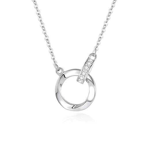 HinDaLi Collar Dos Circulos Plata de Ley 925 para Mujer Niña Mama Collares de Mujer Plata Circonitas Colgante de Anillo Redonda Brillante Collar con Colgante Circulo Entrelazados Joyería