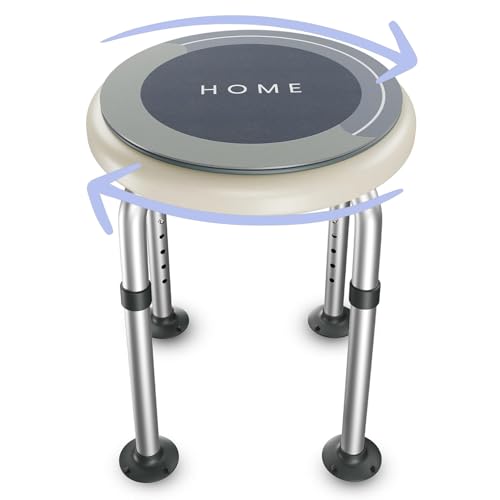 Swivel Shower Stool for Inside Shower – 360° Rotating Bath Chair for Seniors, Adults & Elderly, Adjustable Height Shower Seat with Non-Slip Feet, Aluminum Frame, Safe Round Stool for Daily Use