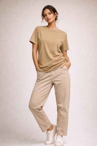 Image of Womens T Shirt Short Sleeve Crew Neck Casual Basic Shirt Soft Cotton Tee Relaxed Fit Lightweight Everyday Women Top Minimalist Style