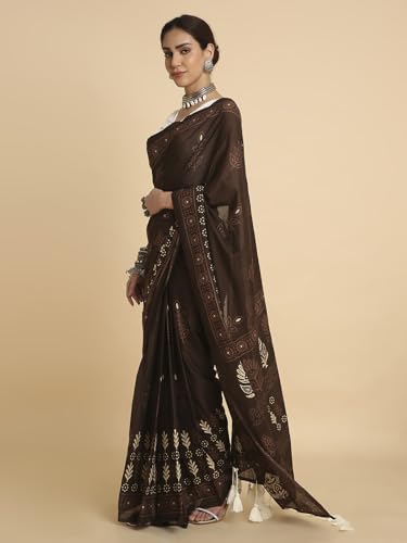 Image of RATAN Women's Ready to Wear Cotton Saree One Minute Pre Pleated & Pre Stitched | Easy Drape Saree with Elastic Waist | Quick Wear Saree with Unstitched Blouse Piece
