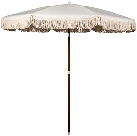 BEACH STATE Summerland 6.5 Feet Beach Umbrella with Fringe - Outdoor Umbrella - UV50+ Sun Protection (Driftwood)