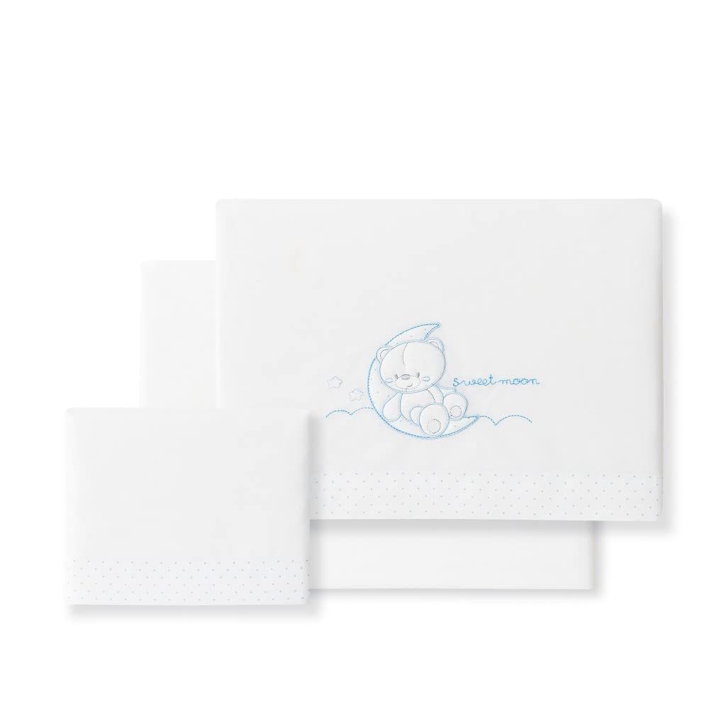 Parure de lit en coton pour mini berceaux "Ours Papillons" blanc et bleu