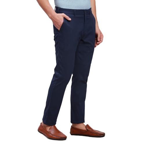Image of Colorplus Nuvo Fit Cotton Nylon Blend Solid Piece Dyed Pattern Flat Front Casual Trouser