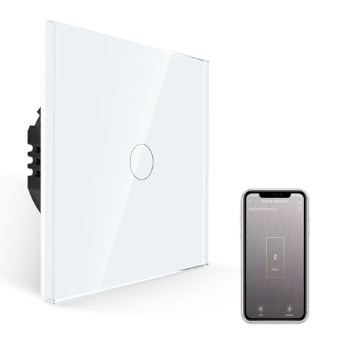 JIMEIDA Smart Touch Lichtschalter Weiß Glas Panel 600W Smart Lichtschalter für Alexa, Google Home, 1 Gang mit Status-LED, Neutralleiter Erforderlich