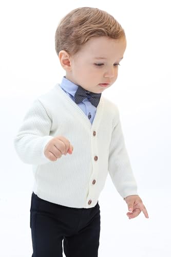Image of Lilax Baby Boys Basic Long Sleeve V-Neck Classic Knit Cardigan Sweater
