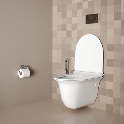 Image of Ruhe Blanco Wall-Hung Rimless Western Commode with Soft Close Seat Cover, Washdown Flushing System, P-Trap, White Glaze Ceramic, 22 x 14 x 14 Inches