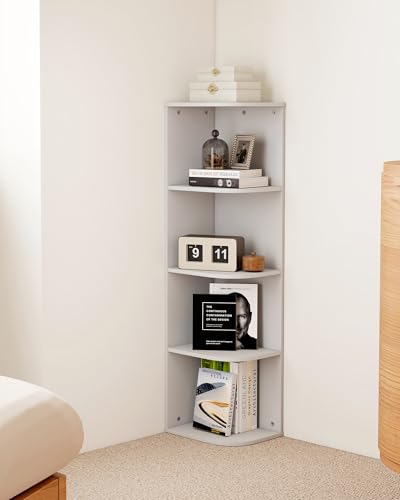 VPSMAT 4-Tier Corner Bookcase, Bookshelf with Storage, Corner Open Display Shelves for Living Room, Bedroom, Small Space, White - Thumbnail 2
