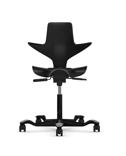 Image of HAG Capisco Puls Adjustable Sit to Stand Desk Chair - Black Frame - Black Partial Cushion
