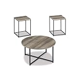 Signature Design by Ashley Wadeworth Urban Wood Grain 3-Piece Table Set, Includes 1 Coffee Table and 2 End Tables, Brown & Black