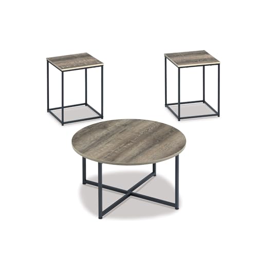 Signature Design by Ashley 3-Piece Living Room Coffee and End Table Set | Round coffee and square end tables Laminate engineered wood Dark metallic frames Contemporary style Wadeworth Series product thumbnail 2