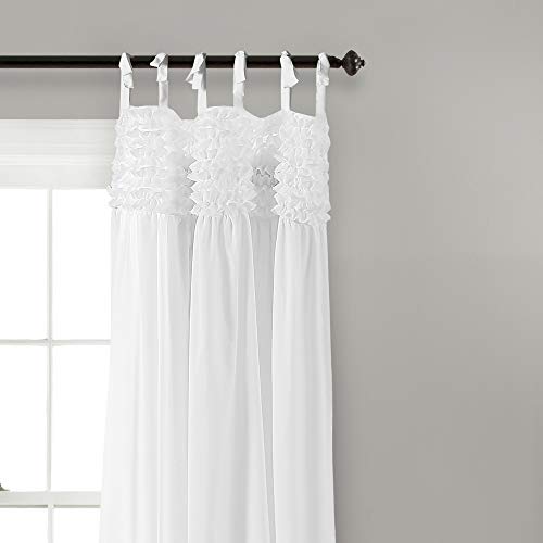 Lush Decor Lydia Curtains Ruffle Window Set For Living, Dining, Bedroom, 84 In L Panel Pair, White #TOP1