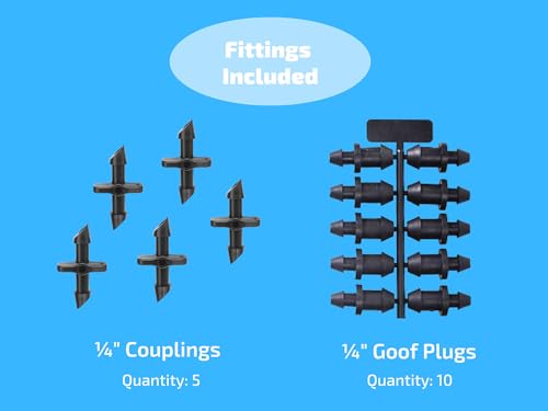 Habitech 1/4" Irrigation Dripline Tubing (100 Ft Roll) - 6" Emitter Spacing - 1/4" Drip Irrigation Fittings Included