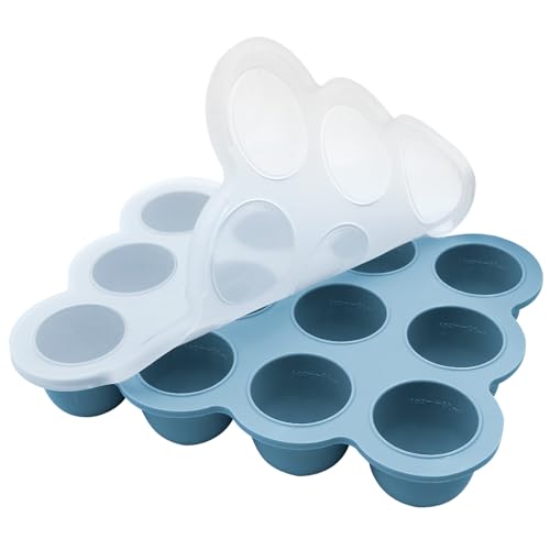 Envase para comida de bebé，Bandeja de Silicona para Comida de Bebé,Silicona para Cubitos de Hielo para congelar potitos, zumos, salsas y má(azul)