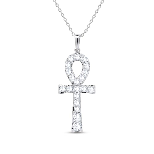 2.95 CT Round Shape Lab-created Diamonds Ankh Cross Religious Pendant Necklace for Women's in 925 Sterling Silver 14K Gold Over Gift for Womens