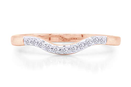 THE JEWEL ZONE Round CutWhite Natural Diamond Accent Curved Wedding Band Ring 14k Gold Over Sterling Silver Stackable Band Rings, Gift For Her (0.06 Cttw)