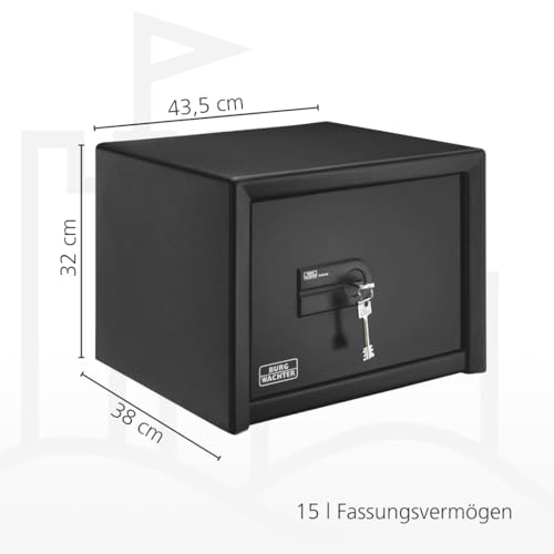 Burg-WÄCHTER Möbeltresor aus Stahl mit Doppelbartschloss, Feuerfest, Innenbeleuchtung und Fachboden, Wand- und Bodenbefestigung, 15,0 l, 44,0 kg, Profi-Safe PRS 510 K, Schwarz