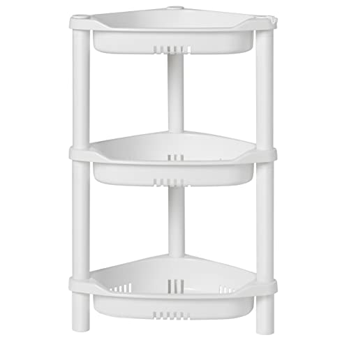 ELYKEN Corner Shower Caddy Standing, 3 Tier Plastic Shower Organizer, White by ELYKEN - Used condition - US$21.22
