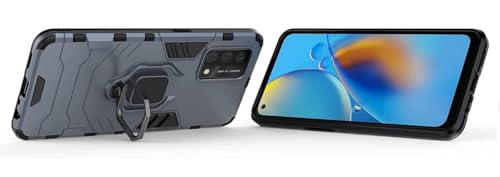 Image of FitSmart Protective Rugged Hybrid Robot Armor Hard Back Cover with Ring Kickstand Case for Oppo A55 4G - Blue