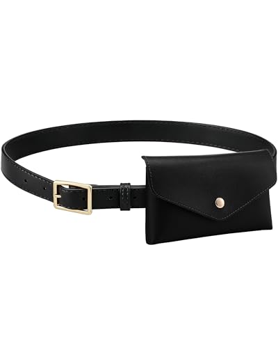 Eurzom Bolsa de cintura de couro PU para mulheres bolsa de cintura elegante ajustável bolsa de cinto equestre para acessório diário Y2k, Preto, Tamanho Único