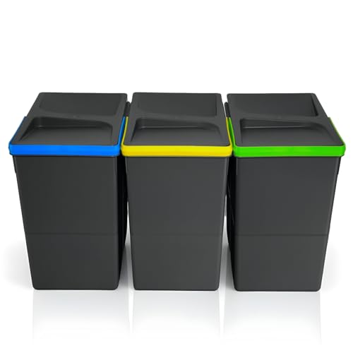 WUITOKI Récipients de recyclage 3 x 20 l poubelle de tiroir anthracite, peu encombrant, paniers de...