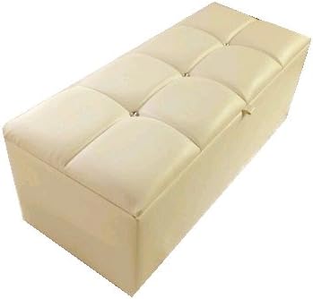 Easyshop LARGE FAUX LEATHER CRYSTAL DIAMANTE OTTOMAN STORAGE BLANKET TOY BOX By funkybuys® (Cream 3 Diamante 40")