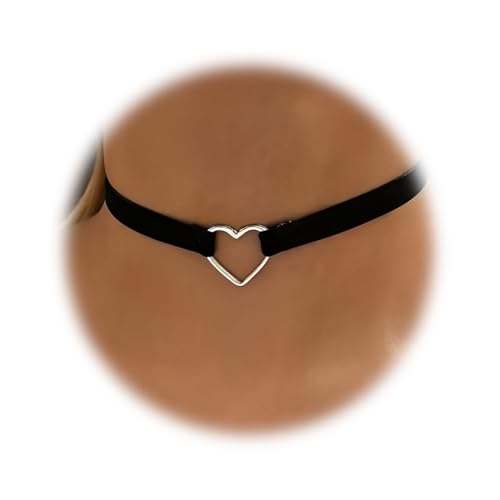XUZOPIM Negro Gargantilla Collar Ancho Negro Llano Collar Collar Plata Rhinestone Corazón Collar Retro Gótico Terciopelo Collar Cadena Joyería Para Mujeres Y Niñas